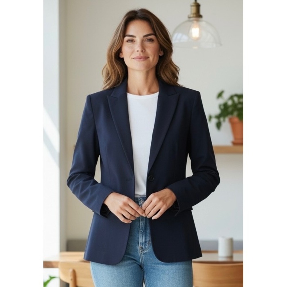 Kasper for ASL Navy Blue Three Button Blazer Jacket Size 12 Professional Office